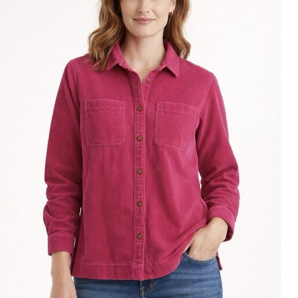 LL Bean Berry Pink Comfort Corduroy Relaxed Button Shirt Shacket Pockets Size XL - Picture 2 of 12